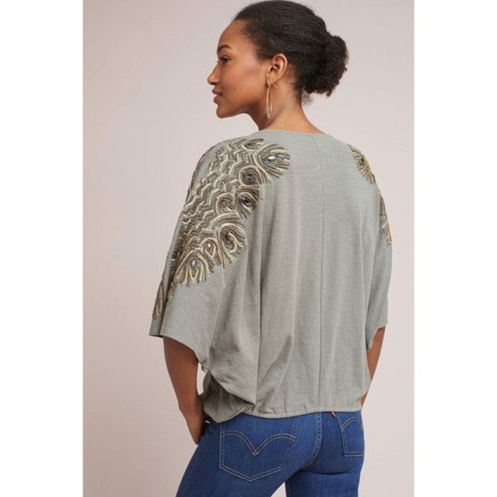 Anthropologie Feather-Cloaked Top NEW PXS/PS petite new with tag - Picture 2 of 5